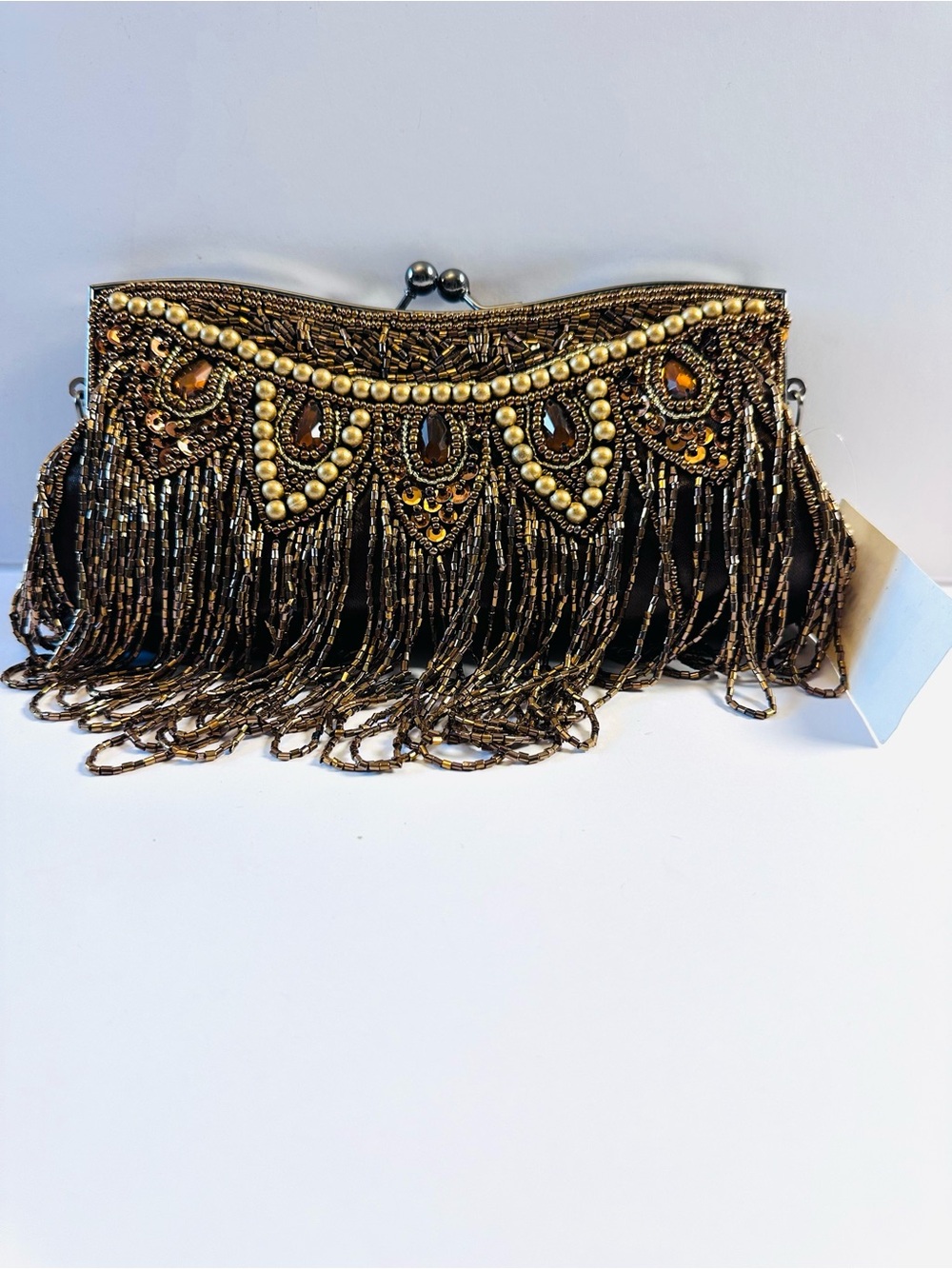 Bronze/Brown Beaded Kiss Lock Evening bag/Purse NWT - Picture 8 of 11